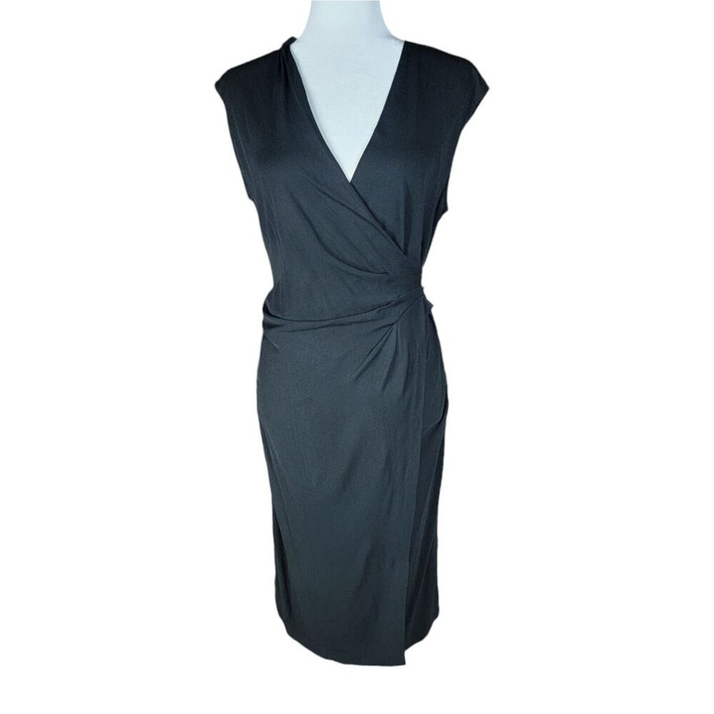 Vintage Lafayette 148 New York Sz 6P Black True Wrap Midi Viscose Blend
